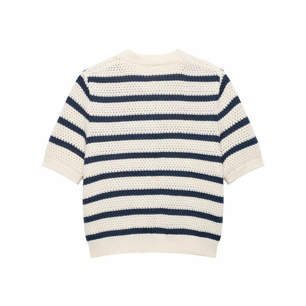 ZARA Feng Feng Fashion Button Round Neck Striped Knit Sweater